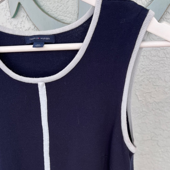 TOMMY HILFIGER Women's A Navy Blue Shift Sleeveless Dress White Pockets Neckline - Picture 3 of 8